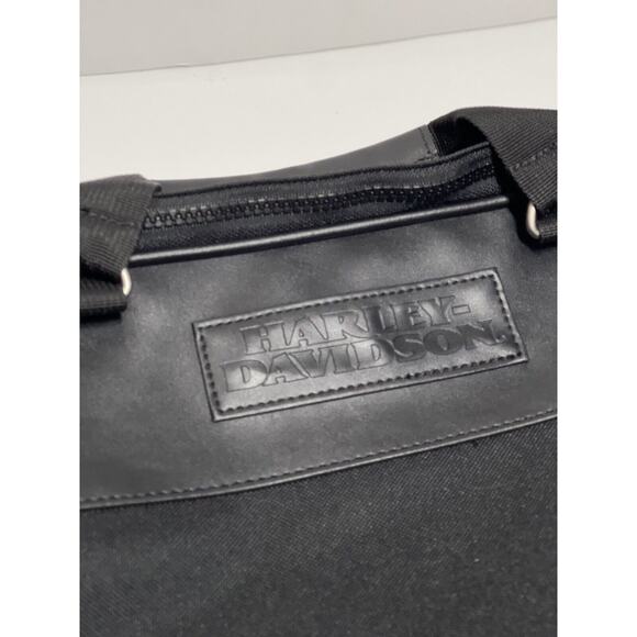 Harley Davidson Black Leather/Canvas Motorcycle Zipper Travel Duffle Biker Bag - Picture 2 of 13